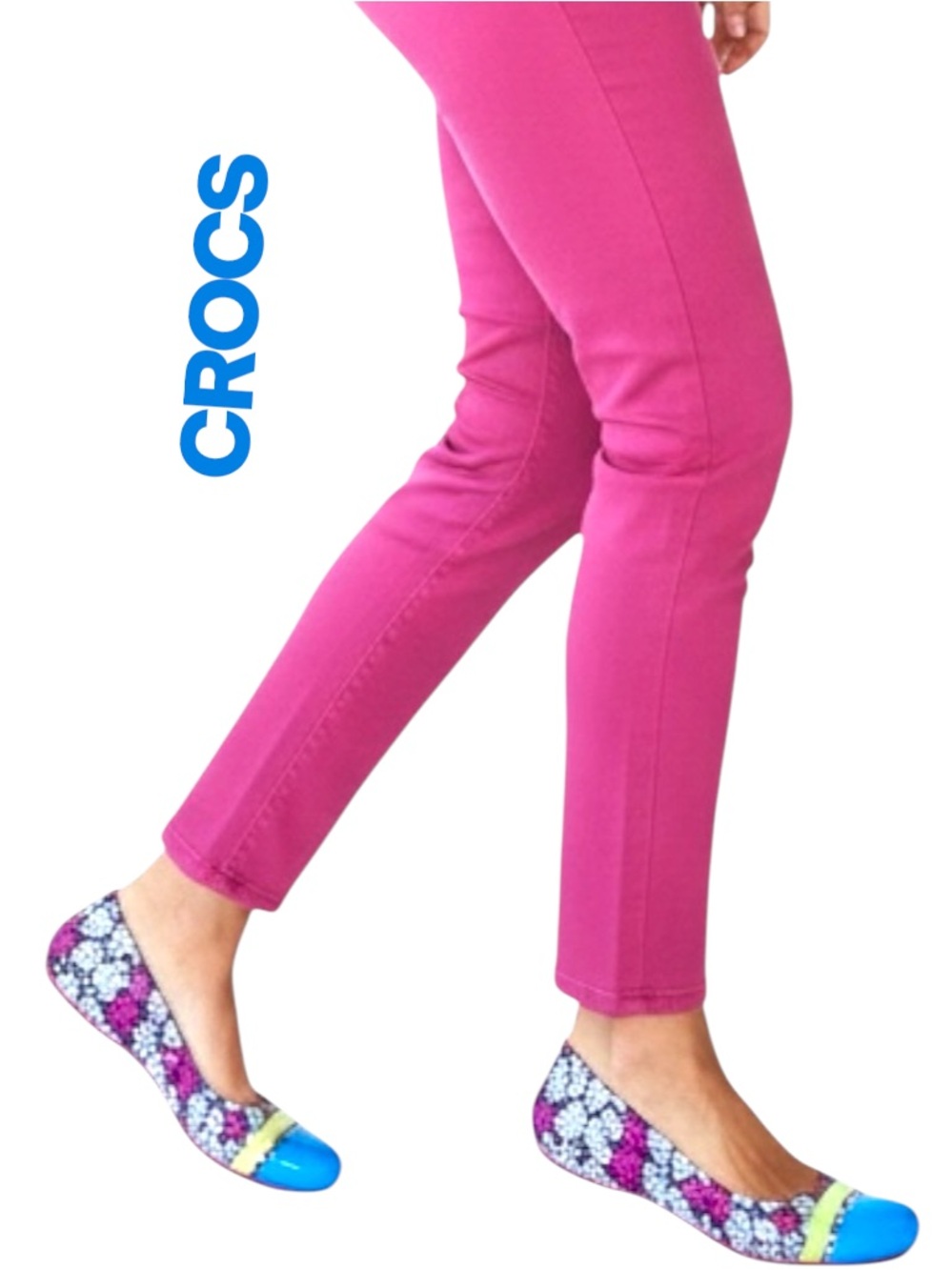 Crocs Flat Shoes Womens Cap Toe MONDO Roses Ballet  Floral Hot Pink Blue 9 NWOT